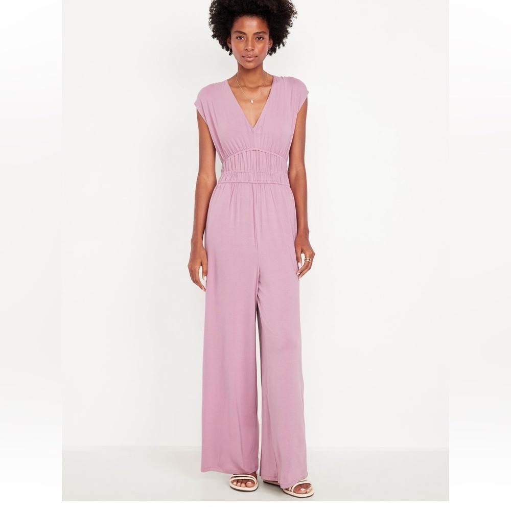 NWT Old Navy TALL Waist Defined Wide Leg Jumpsuit Rose Down Medium Relaxed Fit